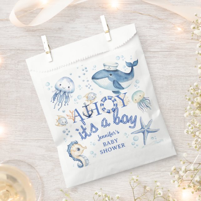 Nautical Baby Shower Navy Blue Boy Favour Bags (Clipped)