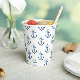 Nautical Baby Shower Paper Cups   Blue Floral Anch