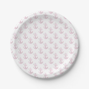 Nautical Baby Shower Plates   Pink Floral Anchor P