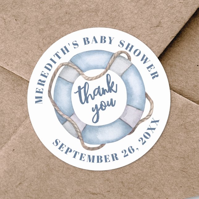 Nautical Baby Shower Thank You Classic Round Sticker (Nautical Baby Shower Thank You Classic Round Sticker )