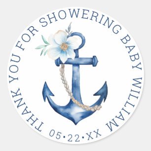 Nautical Baby Shower Thank You Sticker   Blue Anch