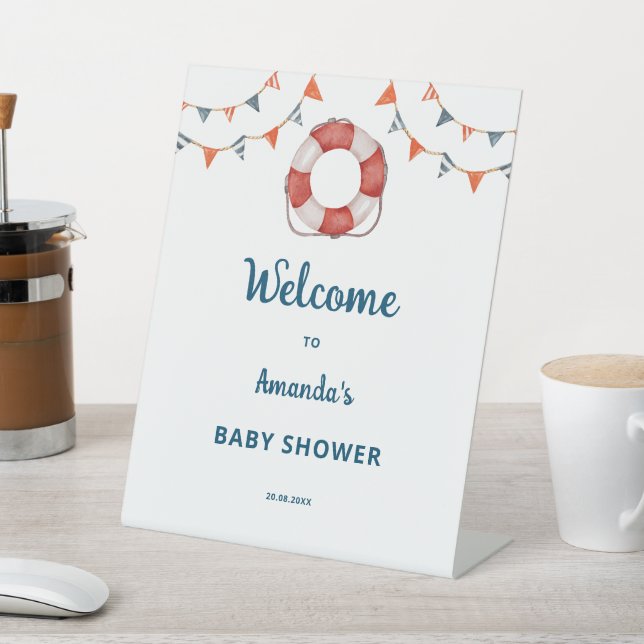 Nautical Baby Shower Welcome  Pedestal Sign (In SItu)