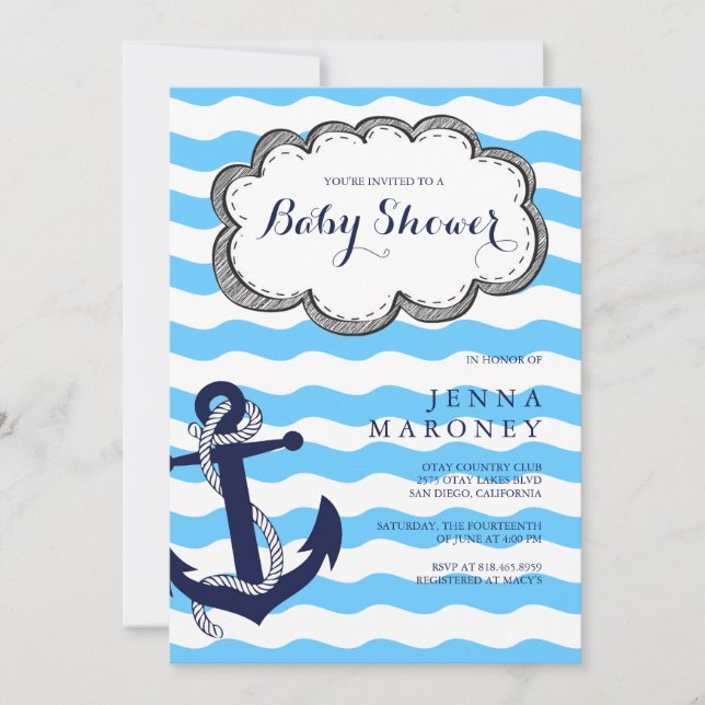 Nautical Baby Shower with Anchor Invitation (Front)