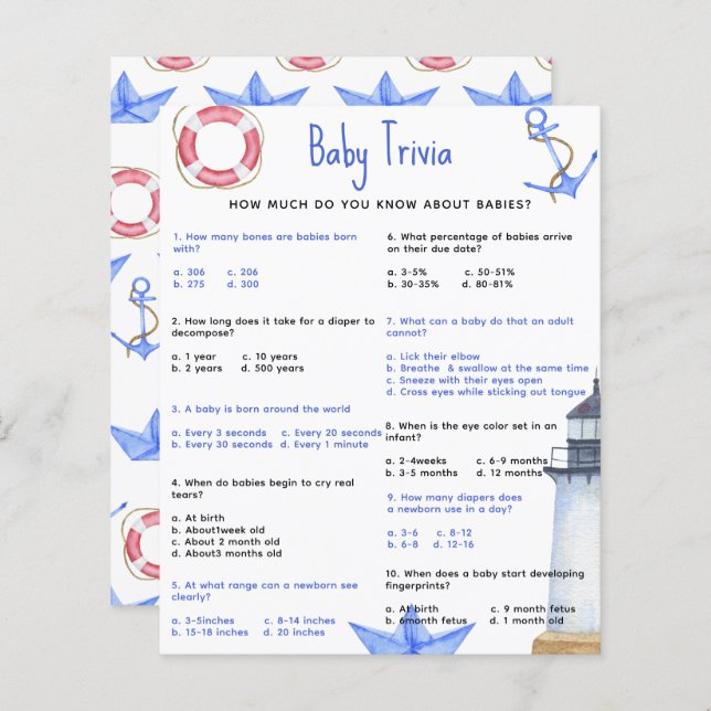 Nautical Baby Trivia | Baby Shower Game (Front/Back)