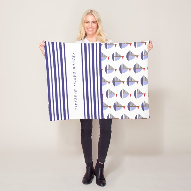 Nautical Baby's Boat Names Stripes Fleece Blanket (In Situ)
