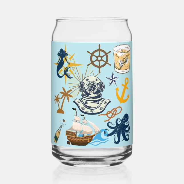 Nautical Bachelor Party Can Glass (Front)