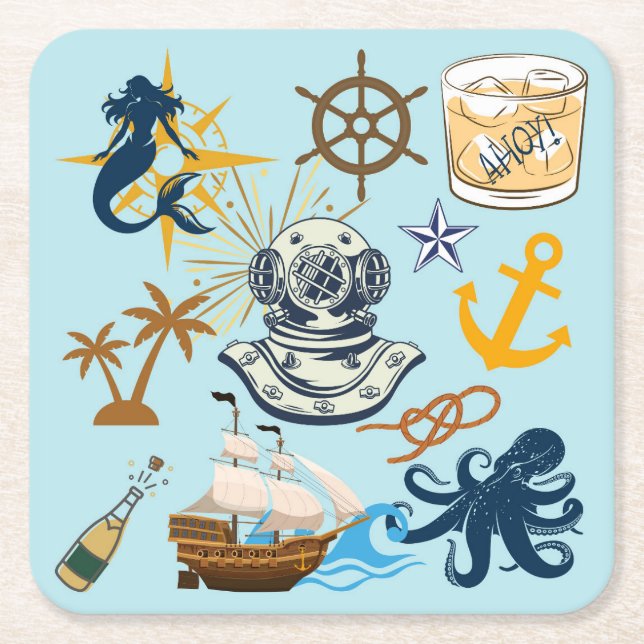  Nautical Bachelor Party Square Paper Coaster (Front)