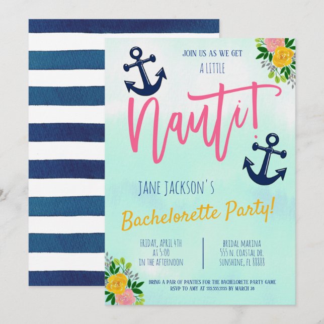 Nautical Bachelorette Party Invite (Front/Back)