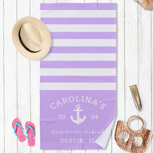 Nautical Bachelorette Weekend Lavender & White Beach Towel