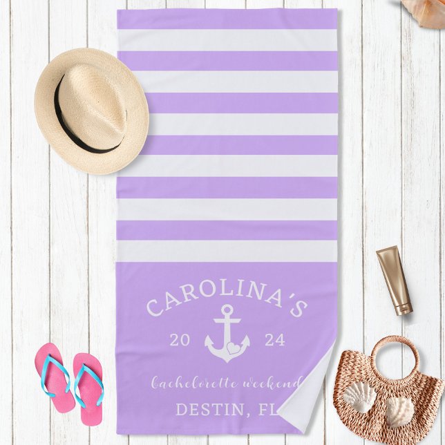 Nautical Bachelorette Weekend Lavender & White Beach Towel (Creator Uploaded)