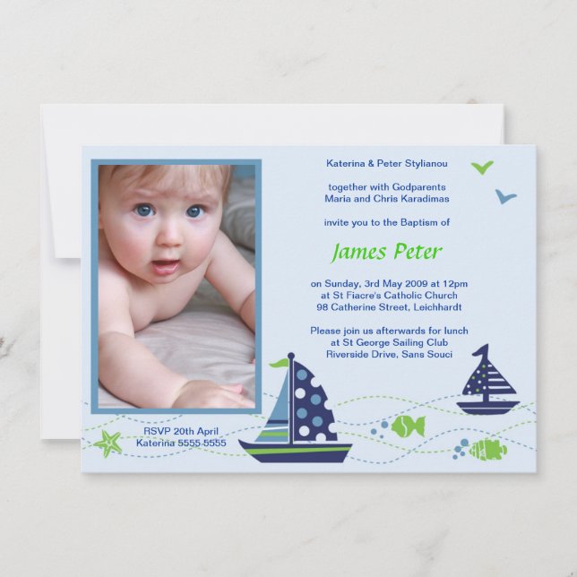 Nautical Baptism Boys Invitations (Front)