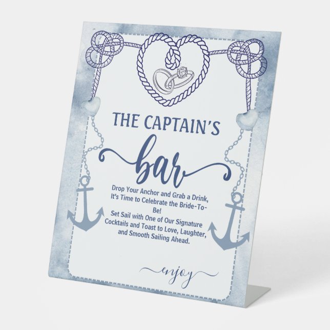 Nautical Bar Bridal Shower Anchor Watercolor  Pedestal Sign (Front)
