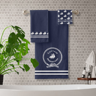 Nautical bath custom name Captain Sailboat Bath To Bath Towel Set