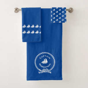 Nautical bath custom name Captain Sailboat Bath To Towel Set