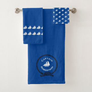 Nautical bath custom name Captain Sailboat Bath To Towel Set