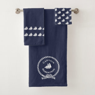 Nautical bath custom name Captain Sailboat Towel Set