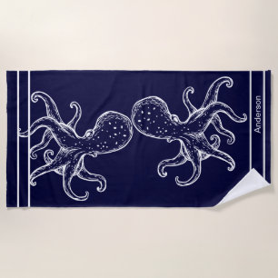 Nautical Bathroom Ocean Navy Blue Octopus Bath Beach Towel