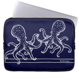  Nautical Bathroom Ocean Navy Blue Octopus  Laptop Sleeve