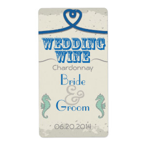 Nautical Beach Blue Heart Knot Wedding Wine