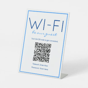 Nautical Beach Blue Wi-Fi QR Code Guest Table Sign