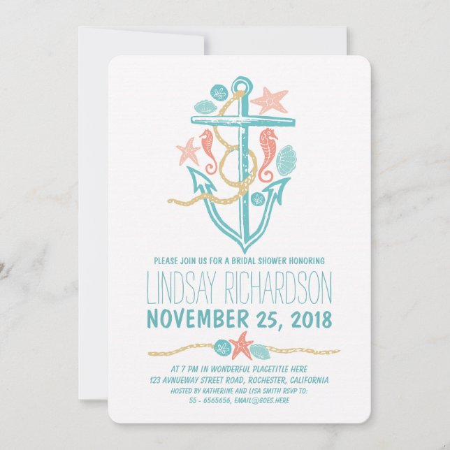 Nautical beach bridal shower invitations (Front)