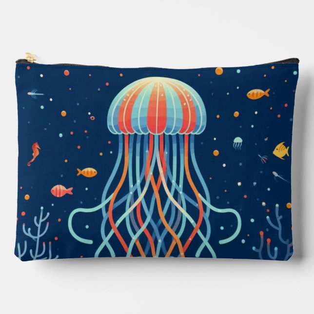 nautical/beach/coastal jellyfish accessory pouch (Front)