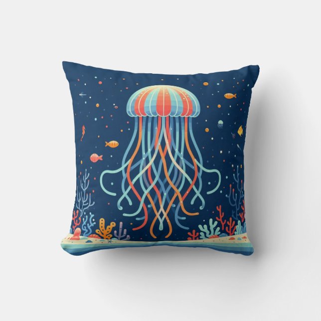 nautical/beach/coastal jellyfish cushion (Front)