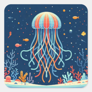 nautical/beach/coastal jellyfish square sticker