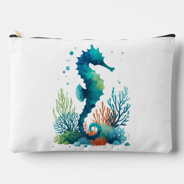 nautical/beach/coastal seahorse art accessory pouch (Front)