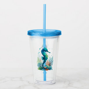 nautical/beach/coastal seahorse art acrylic tumbler