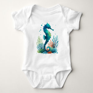 nautical/beach/coastal seahorse art baby bodysuit