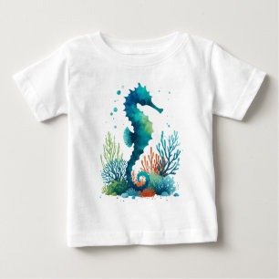 nautical/beach/coastal seahorse art baby T-Shirt