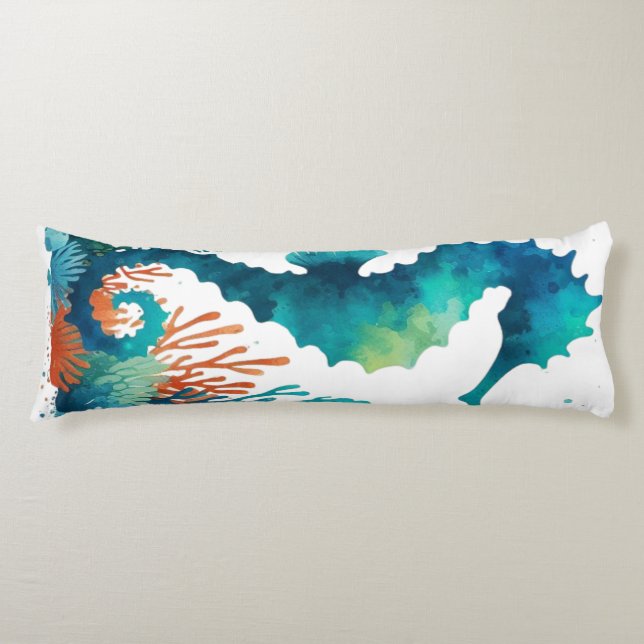 nautical/beach/coastal seahorse art body cushion (Front)