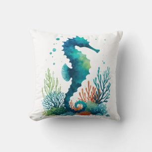 nautical/beach/coastal seahorse art cushion