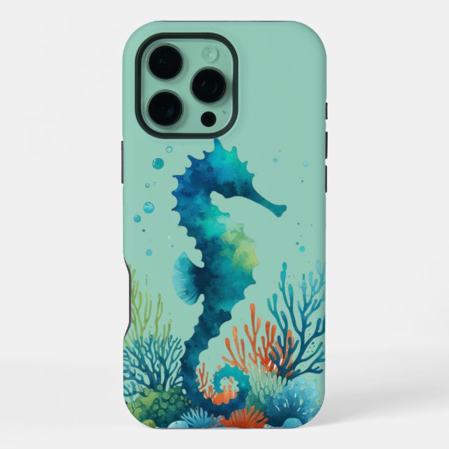 nautical/beach/coastal seahorse art iPhone case (Back)