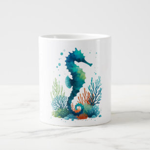 nautical/beach/coastal seahorse art large coffee mug