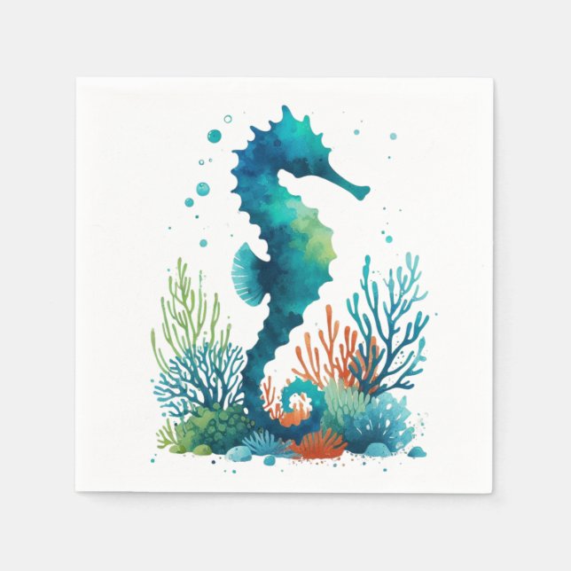 nautical/beach/coastal seahorse art napkin (Front)