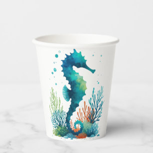 nautical/beach/coastal seahorse art paper cups