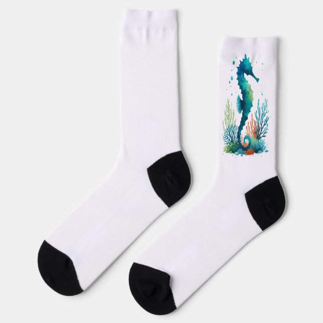nautical/beach/coastal seahorse art socks (Left)