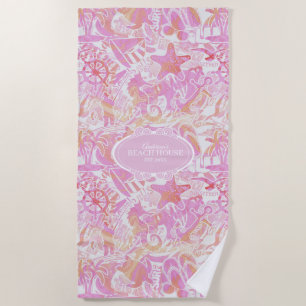 Nautical Beach Collage Hot Pink ID840 Beach Towel