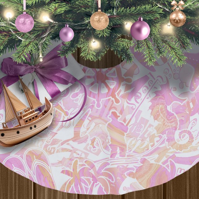   Nautical Beach Collage Hot Pink ID840 Brushed Polyester Tree Skirt (Creator Uploaded)