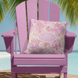 Nautical Beach Collage Hot Pink ID840 Cushion
