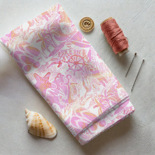 Nautical Beach Collage Hot Pink ID840 Fabric