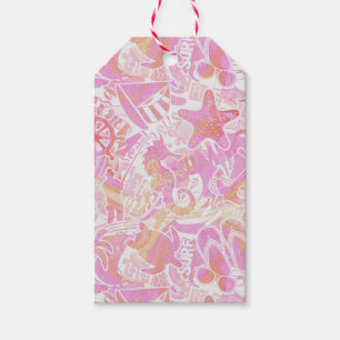 Nautical Beach Collage Hot Pink ID840 Gift Tags