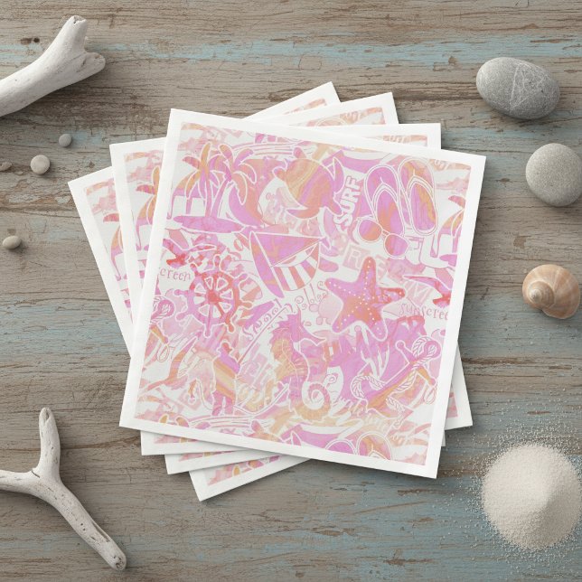 Nautical Beach Collage Hot Pink ID840 Napkin (Creator Uploaded)