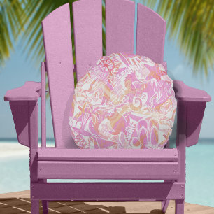 Nautical Beach Collage Hot Pink ID840 Round Cushion