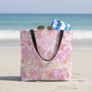 Nautical Beach Collage Hot Pink ID840 Tote Bag
