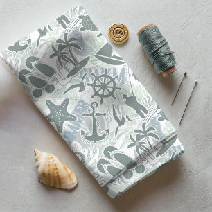 Nautical Beach Collage Olive ID839 Fabric