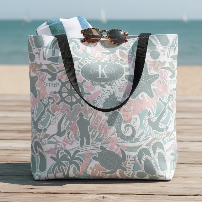 Nautical Beach Collage Sage ID840 Tote Bag (Creator Uploaded)