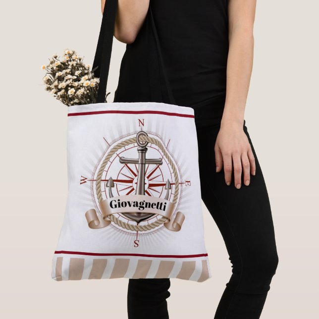 Nautical Beach Compass and Anchor  Tote Bag (Close Up)